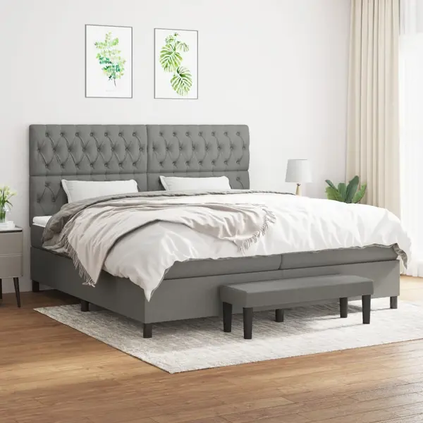 Gossi pat box spring cu saltea, gri inchis, 200x200 cm, textil