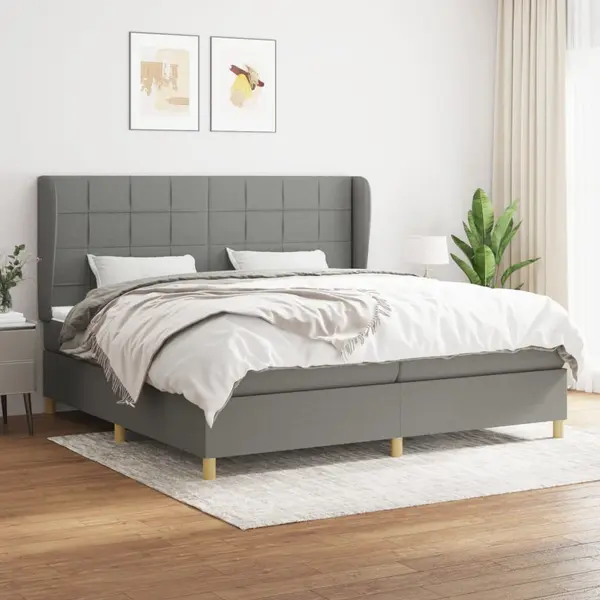 Gossi pat box spring cu saltea, gri inchis, 200x200 cm, textil