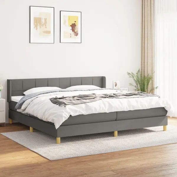 Gossi pat box spring cu saltea, gri inchis, 200x200 cm, textil