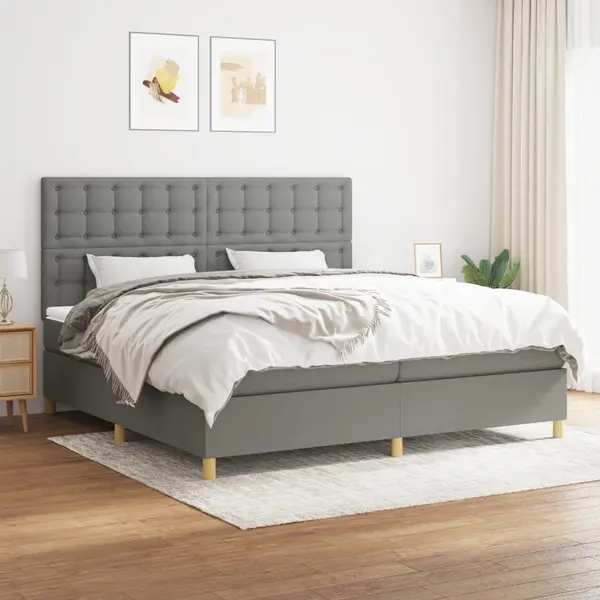 Gossi pat box spring cu saltea, gri inchis, 200x200 cm, textil