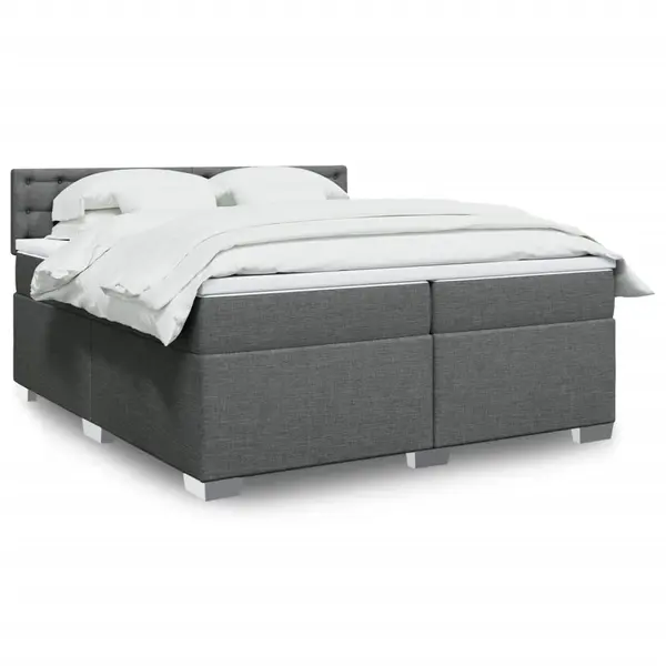 Gossi pat box spring cu saltea, gri inchis, 200x200 cm, textil