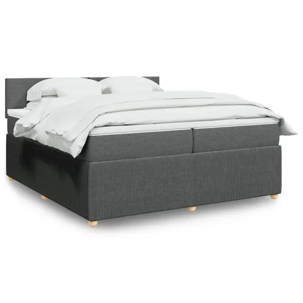 Gossi pat box spring cu saltea, gri inchis, 200x200 cm, textil