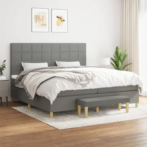 Gossi pat box spring cu saltea, gri inchis, 200x200 cm, textil