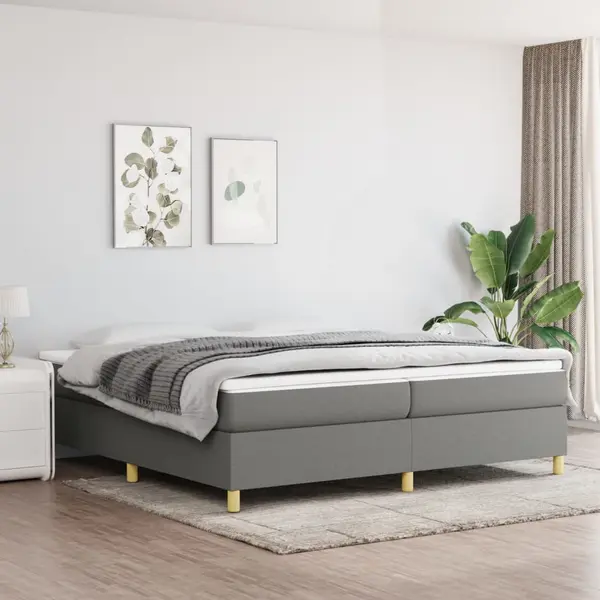 Gossi pat box spring cu saltea, gri inchis, 200x200 cm, textil