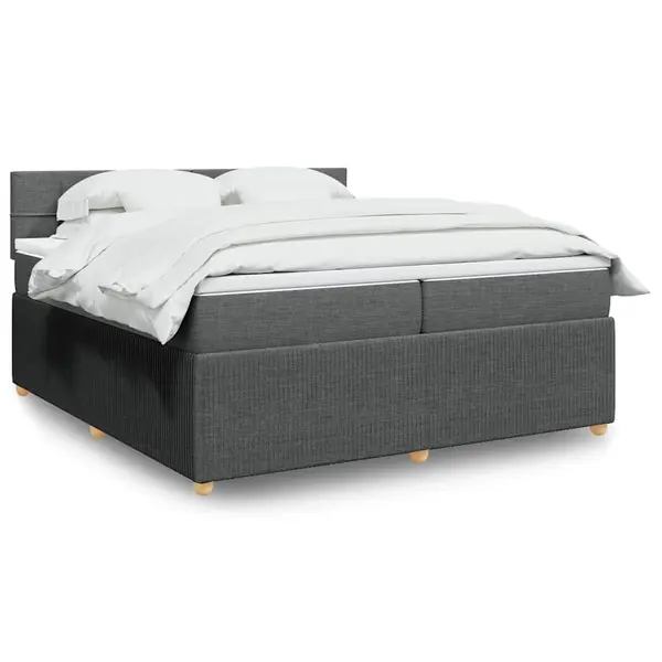 Gossi pat box spring cu saltea, gri inchis, 200x200 cm, textil