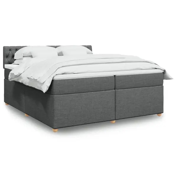 Gossi pat box spring cu saltea, gri inchis, 200x200 cm, textil