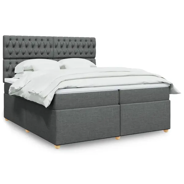 Gossi pat box spring cu saltea, gri inchis, 200x200 cm, textil