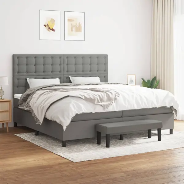 Gossi pat box spring cu saltea, gri inchis, 200x200 cm, textil