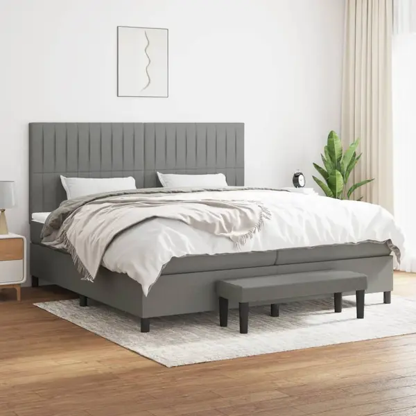 Gossi pat box spring cu saltea, gri inchis, 200x200 cm, textil