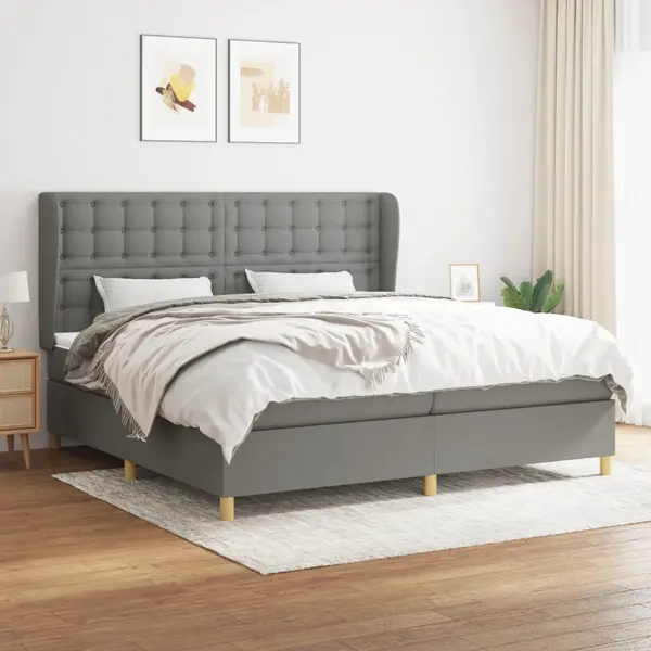 Gossi pat box spring cu saltea, gri inchis, 200x200 cm, textil