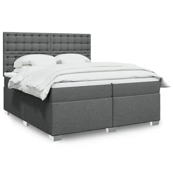 Gossi pat box spring cu saltea, gri inchis, 200x200 cm, textil
