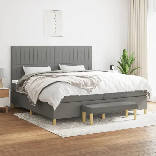 Gossi pat box spring cu saltea, gri inchis, 200x200 cm, textil