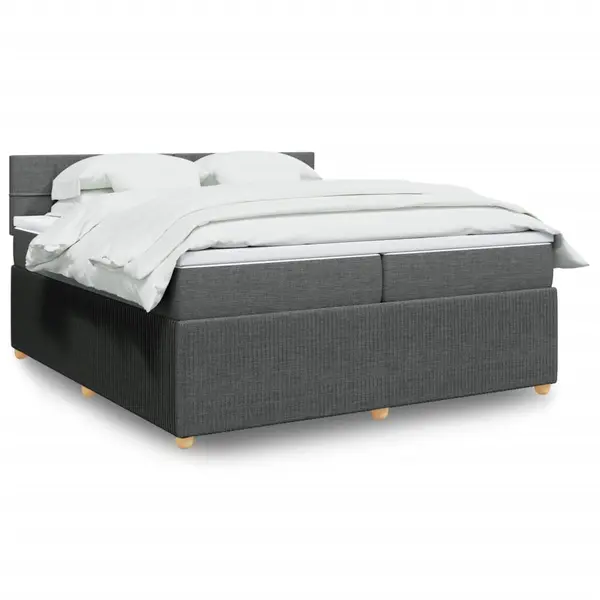 Gossi pat box spring cu saltea, gri inchis, 200x200 cm, textil