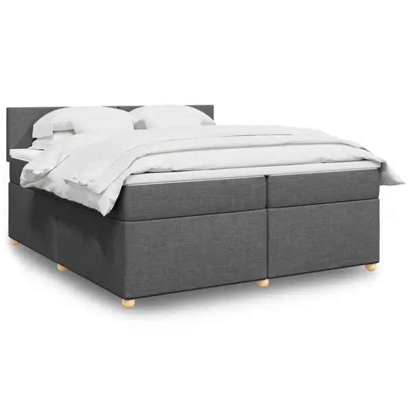 Gossi pat box spring cu saltea, gri inchis, 200x200 cm, textil