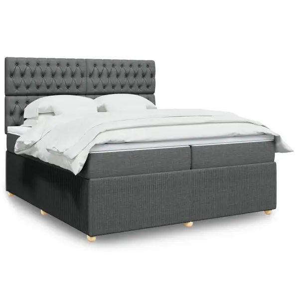 Gossi pat box spring cu saltea, gri inchis, 200x200 cm, textil