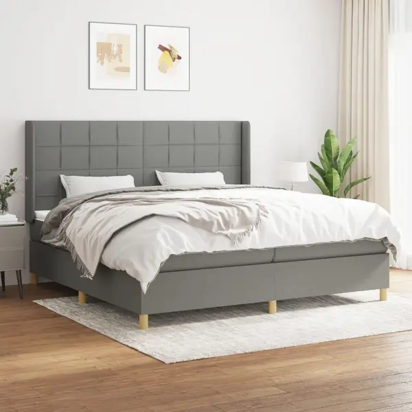 Gossi pat box spring cu saltea, gri inchis, 200x200 cm, textil