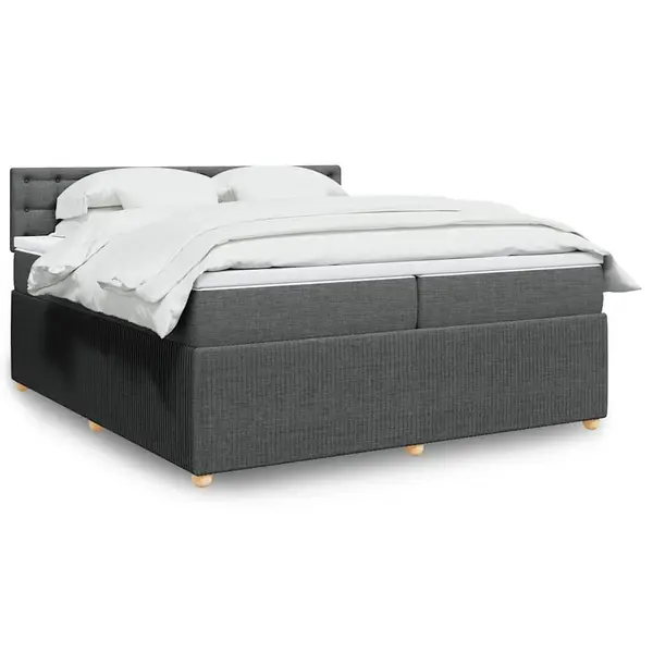 Gossi pat box spring cu saltea, gri inchis, 200x200 cm, textil