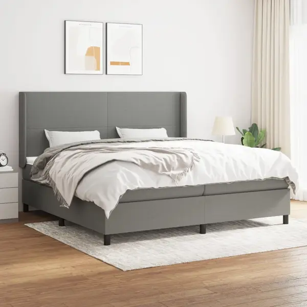 Gossi pat box spring cu saltea, gri inchis, 200x200 cm, textil