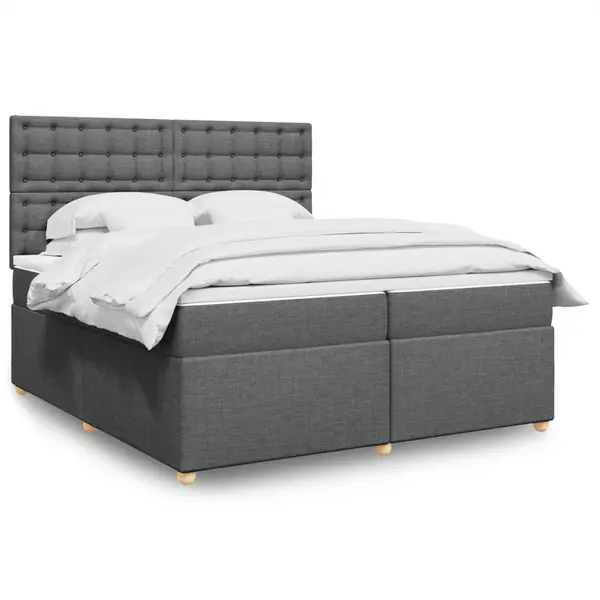 Gossi pat box spring cu saltea, gri inchis, 200x200 cm, textil