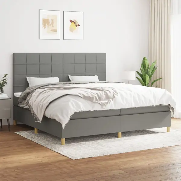 Gossi pat box spring cu saltea, gri inchis, 200x200 cm, textil