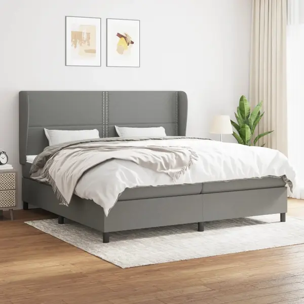 Gossi pat box spring cu saltea, gri inchis, 200x200 cm, textil