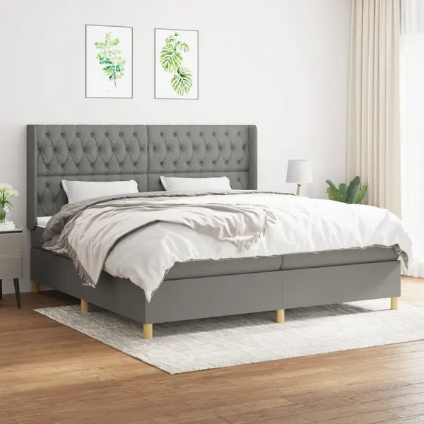 Gossi pat box spring cu saltea, gri inchis, 200x200 cm, textil