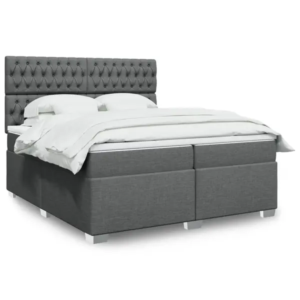 Gossi pat box spring cu saltea, gri inchis, 200x200 cm, textil