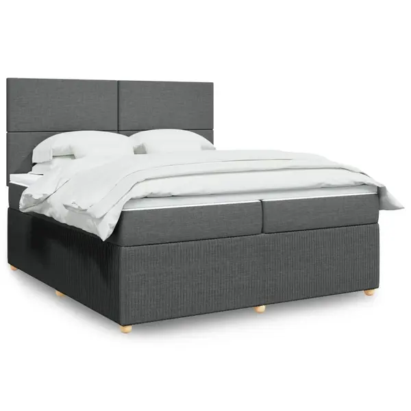 Gossi pat box spring cu saltea, gri inchis, 200x200 cm, textil