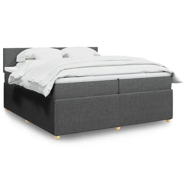 Gossi pat box spring cu saltea, gri inchis, 200x200 cm, textil