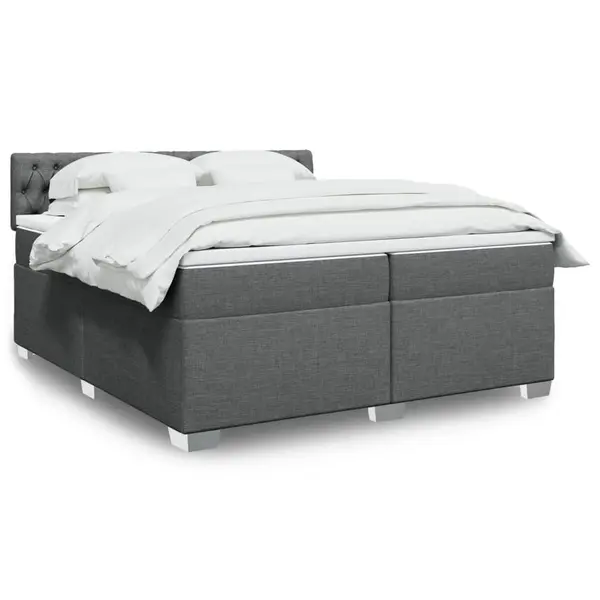 Gossi pat box spring cu saltea, gri inchis, 200x200 cm, textil
