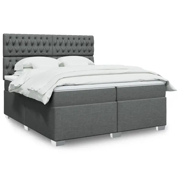 Gossi pat box spring cu saltea, gri inchis, 200x200 cm, textil