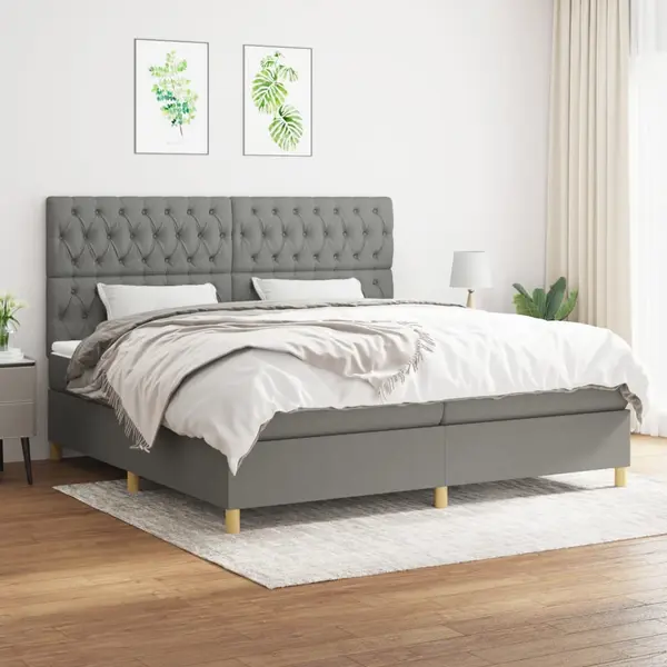 Gossi pat box spring cu saltea, gri inchis, 200x200 cm, textil