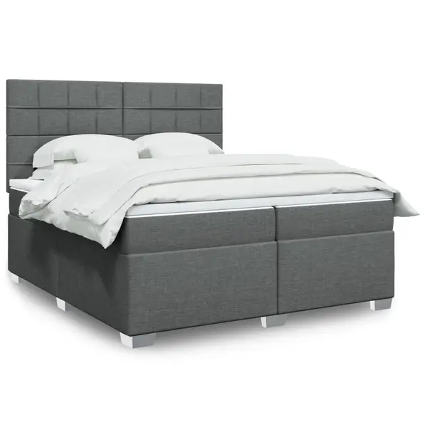 Gossi pat box spring cu saltea, gri inchis, 200x200 cm, textil