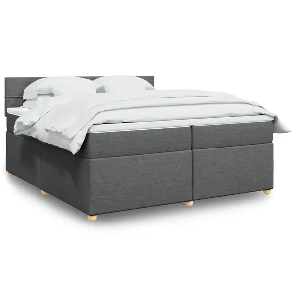 Gossi pat box spring cu saltea, gri inchis, 200x200 cm, textil