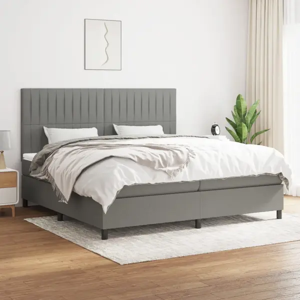 Gossi pat box spring cu saltea, gri inchis, 200x200 cm, textil
