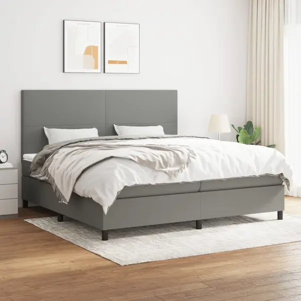 Gossi pat box spring cu saltea, gri inchis, 200x200 cm, textil