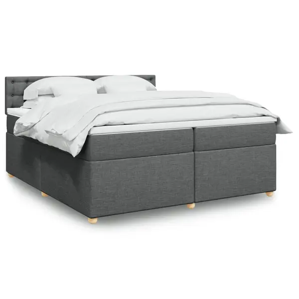 Gossi pat box spring cu saltea, gri inchis, 200x200 cm, textil