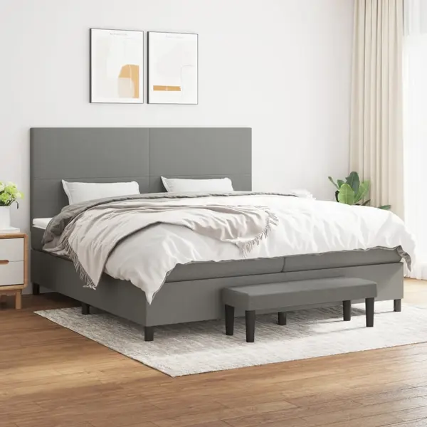 Gossi pat box spring cu saltea, gri inchis, 200x200 cm, textil
