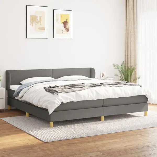 Gossi pat box spring cu saltea, gri inchis, 200x200 cm, textil