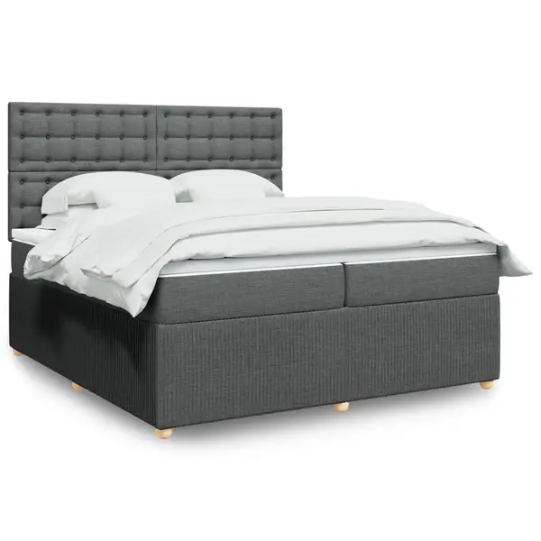 Gossi pat box spring cu saltea, gri inchis, 200x200 cm, textil