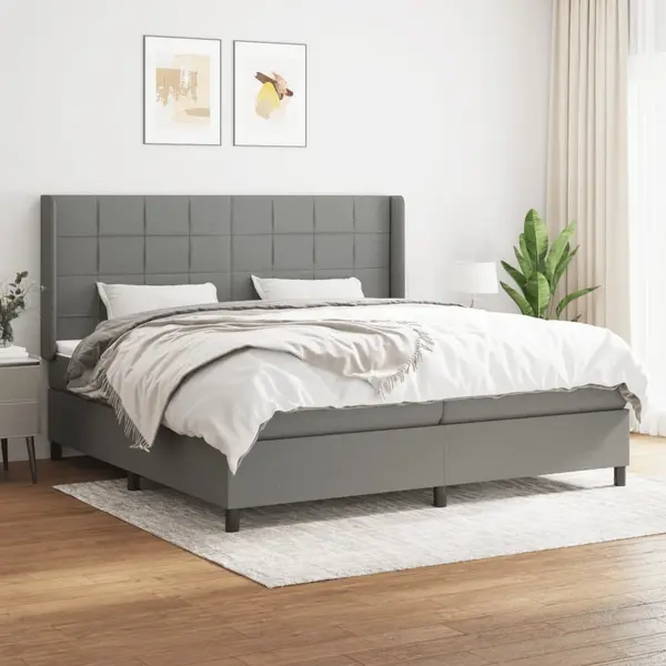 Gossi pat box spring cu saltea, gri inchis, 200x200 cm, textil