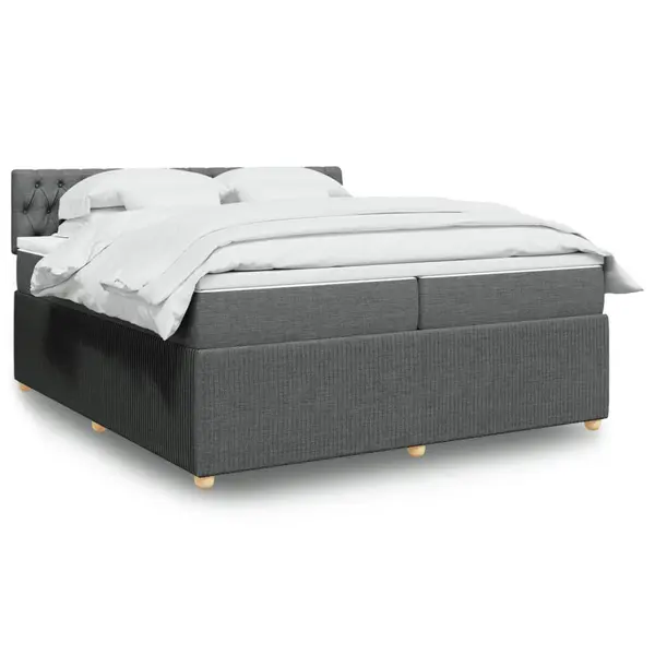 Gossi pat box spring cu saltea, gri inchis, 200x200 cm, textil