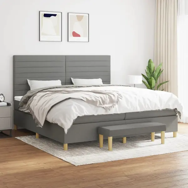 Gossi pat box spring cu saltea, gri inchis, 200x200 cm, textil