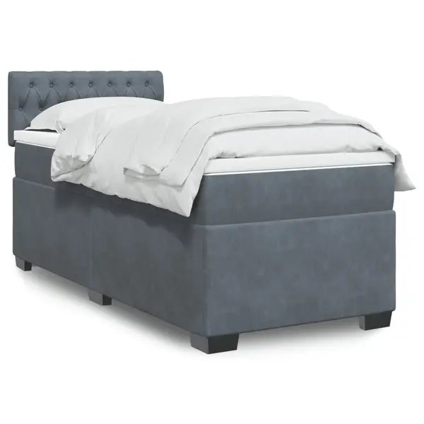 Gossi pat box spring cu saltea, gri inchis, 80x200 cm, catifea