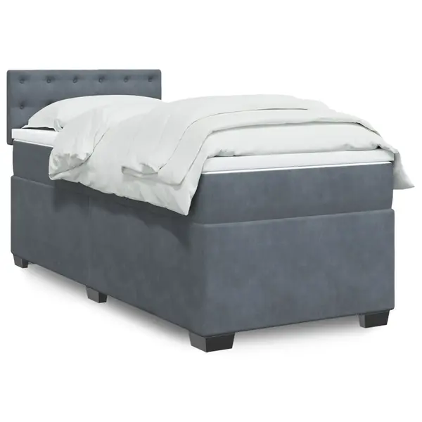 Gossi pat box spring cu saltea, gri inchis, 80x200 cm, catifea