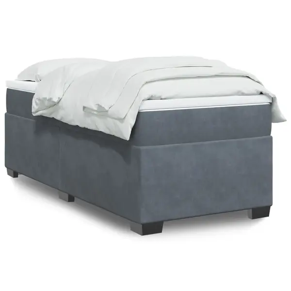 Gossi pat box spring cu saltea, gri inchis, 80x200 cm, catifea