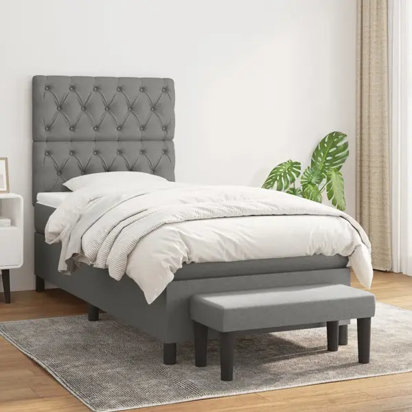 Gossi pat box spring cu saltea, gri inchis, 80x200 cm, textil