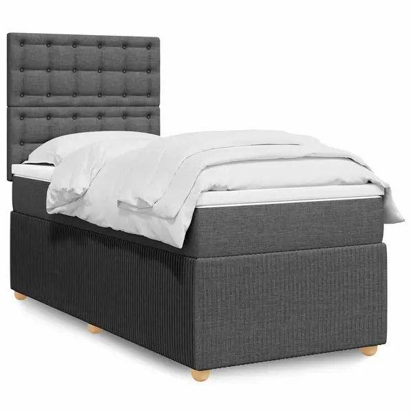 Gossi pat box spring cu saltea, gri inchis, 80x200 cm, textil