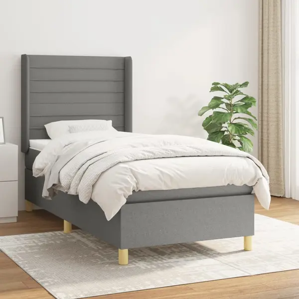 Gossi pat box spring cu saltea, gri inchis, 80x200 cm, textil