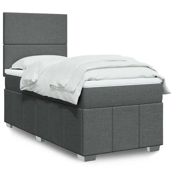 Gossi pat box spring cu saltea, gri inchis, 80x200 cm, textil